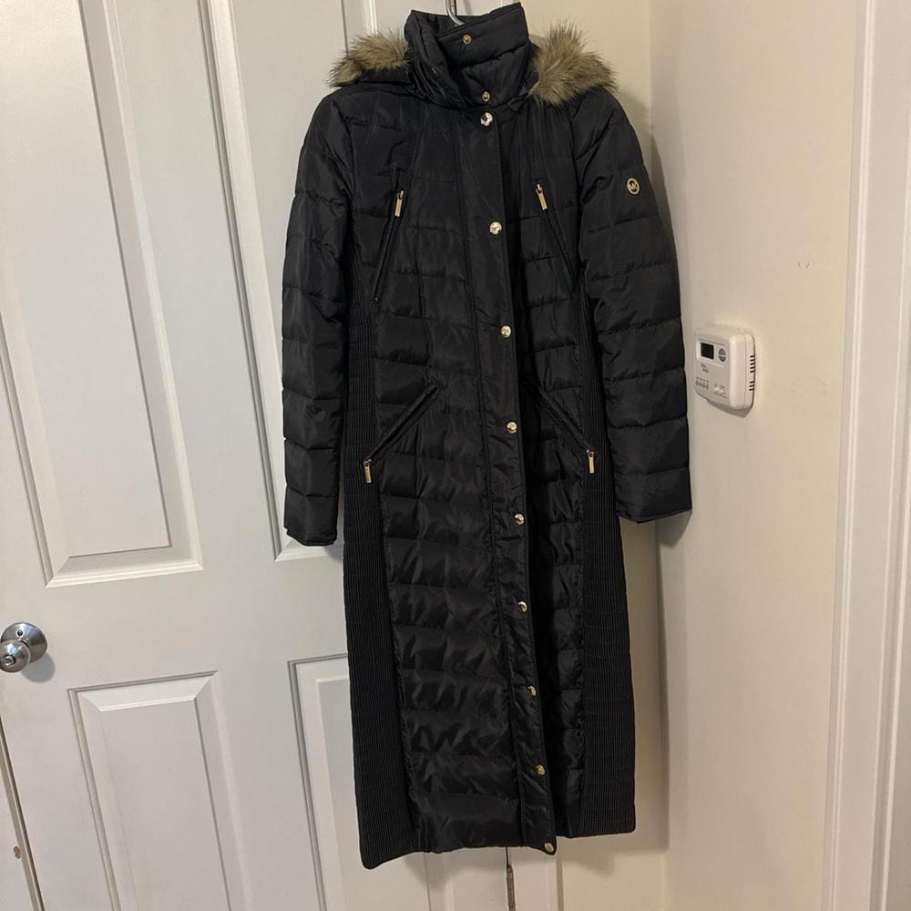 Michael Kors Black Puffer Coat with Fur Trim
